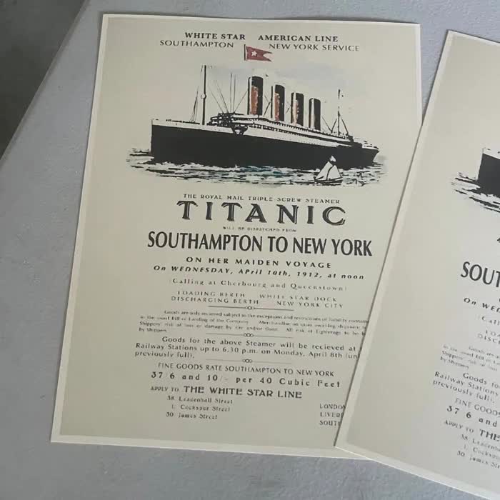 White Star & American Line Titanic Ticket Reprint 1912 Southampton